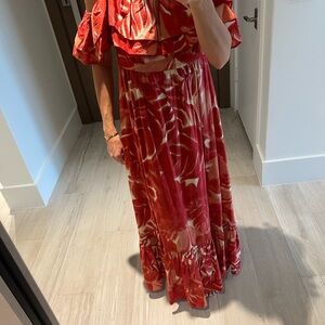 Zara Red and White Floral Maxi Skirt
